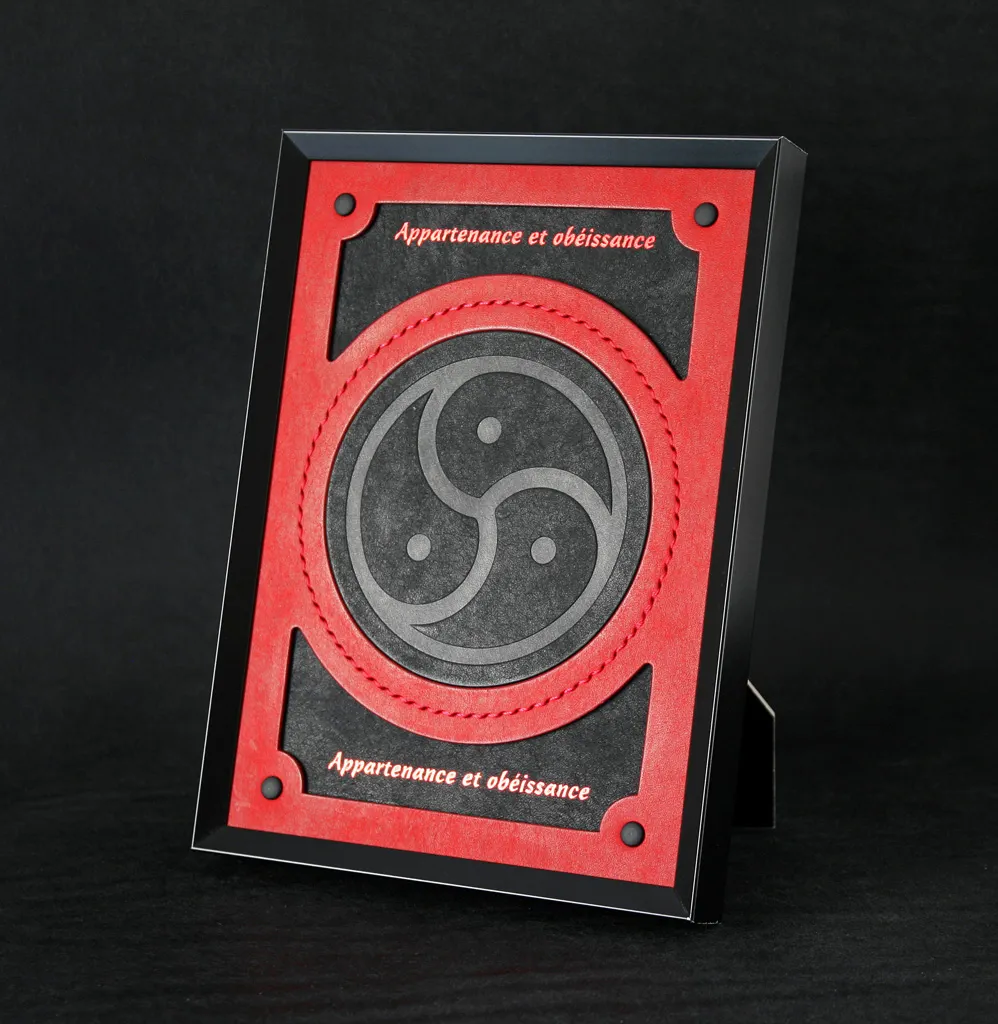 cadre déco cuir rouge et noir symbole BDSM appartenance et obéissance